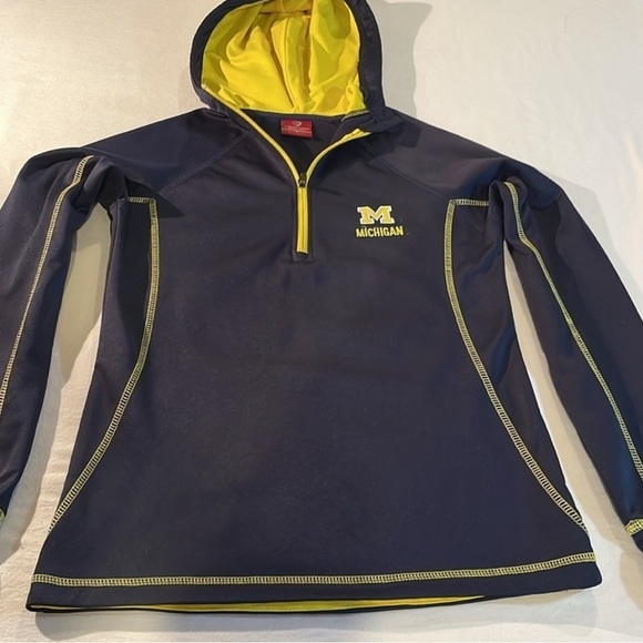 University of Michigan Colosseum Pullover Hoodie Sweater Maize & Blue V-Neck - Picture 12 of 14
